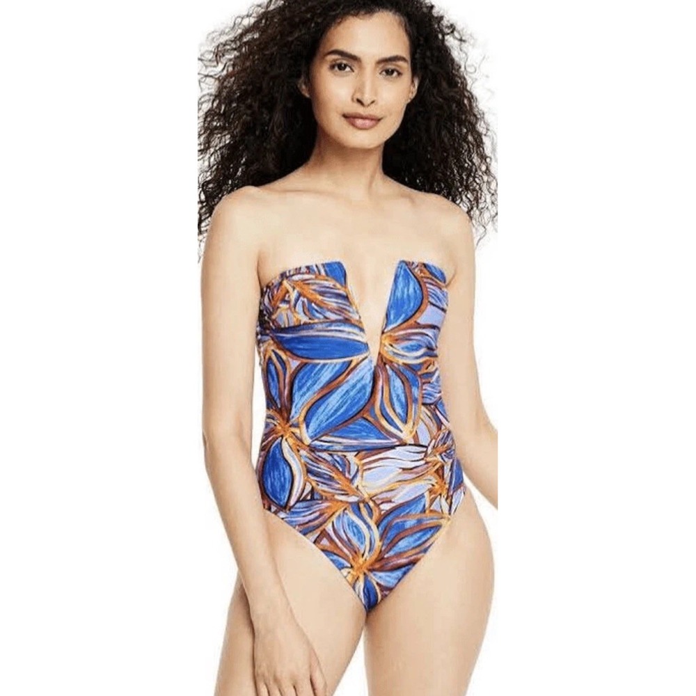 FE NOEL X target leafy palm print Deep V-Neck one piece swimsuit size L Strap